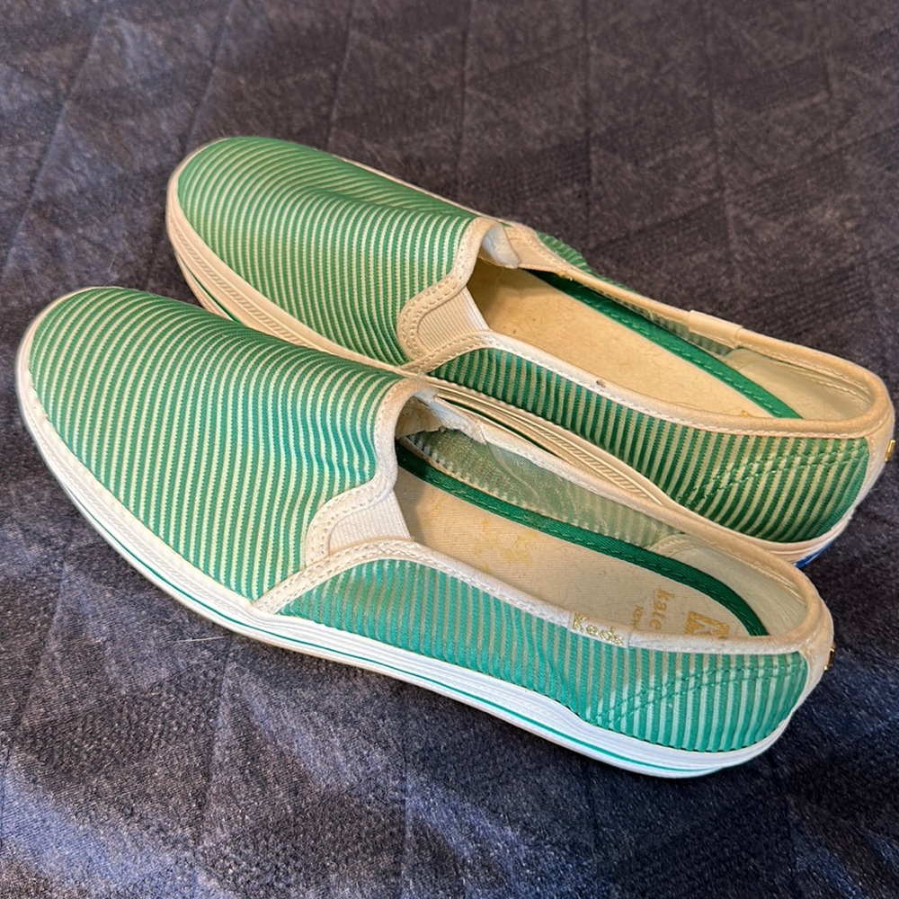 Keds shoes. Green striped. Size 7.